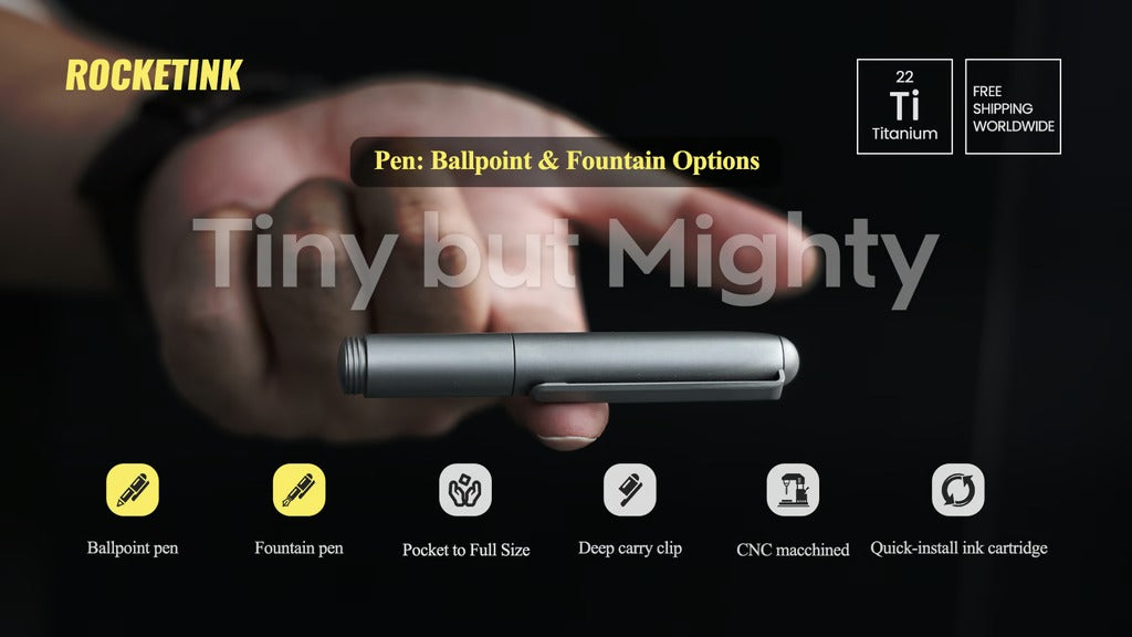 RocketInk Titanium Pocket Pen: Ballpoint & Fountain Options