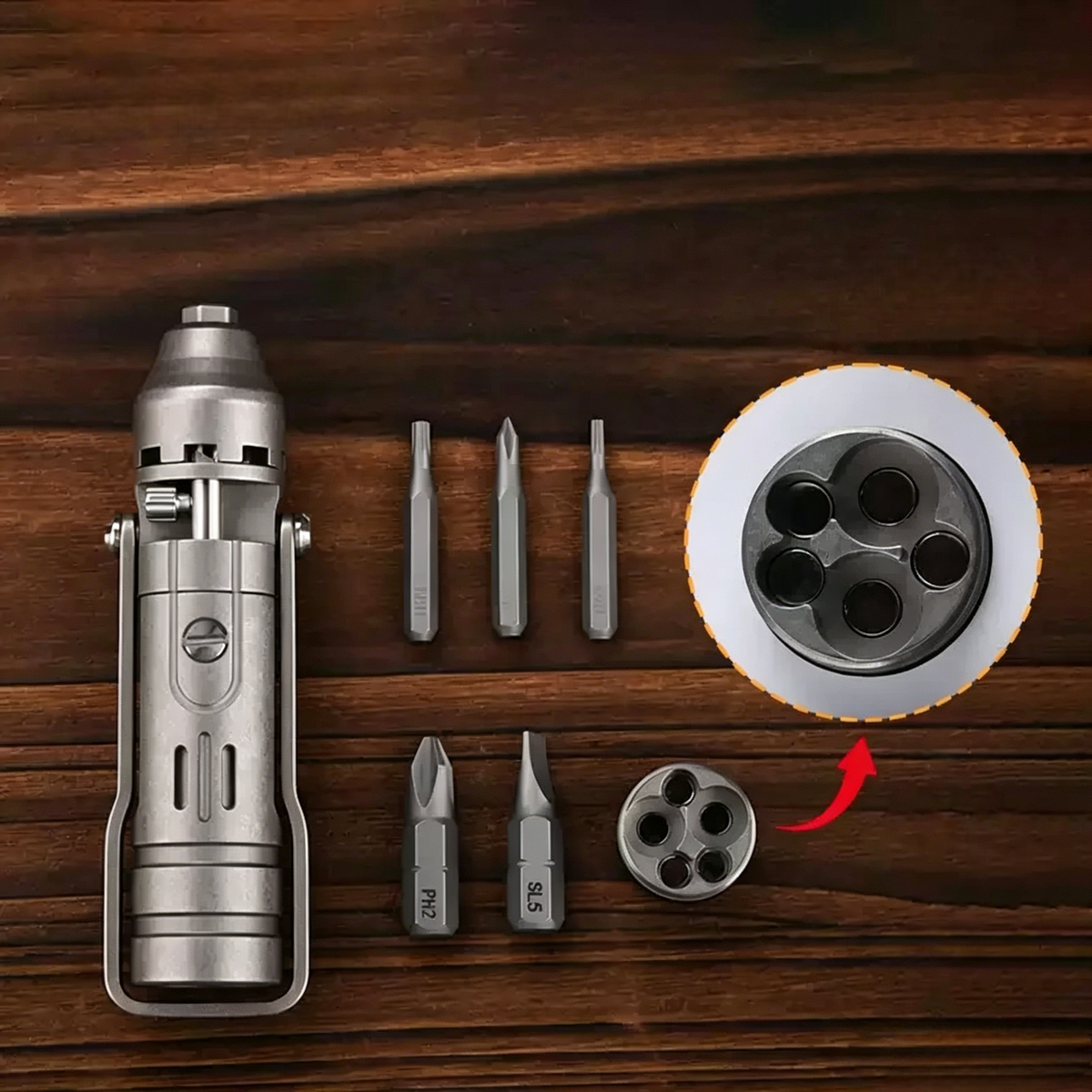 The GripNGo Driver | Titanium EDC Pocket Ratchet Screwdriver