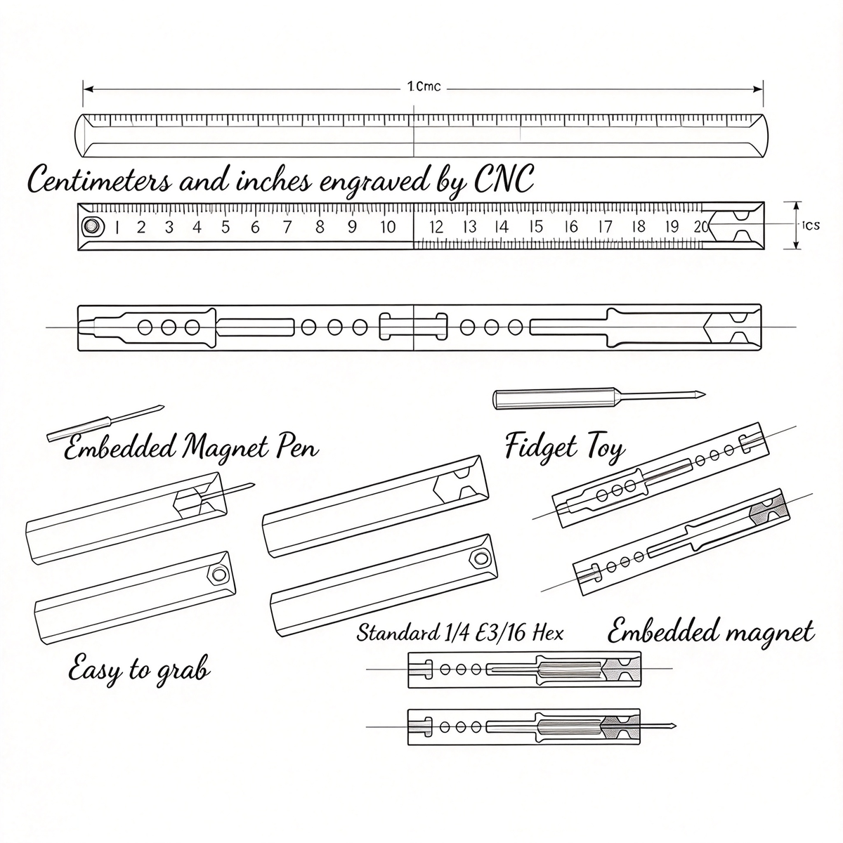 Vortex Grade 5 Titanium Ruler Pen — Dual Scale, Driver, Angle