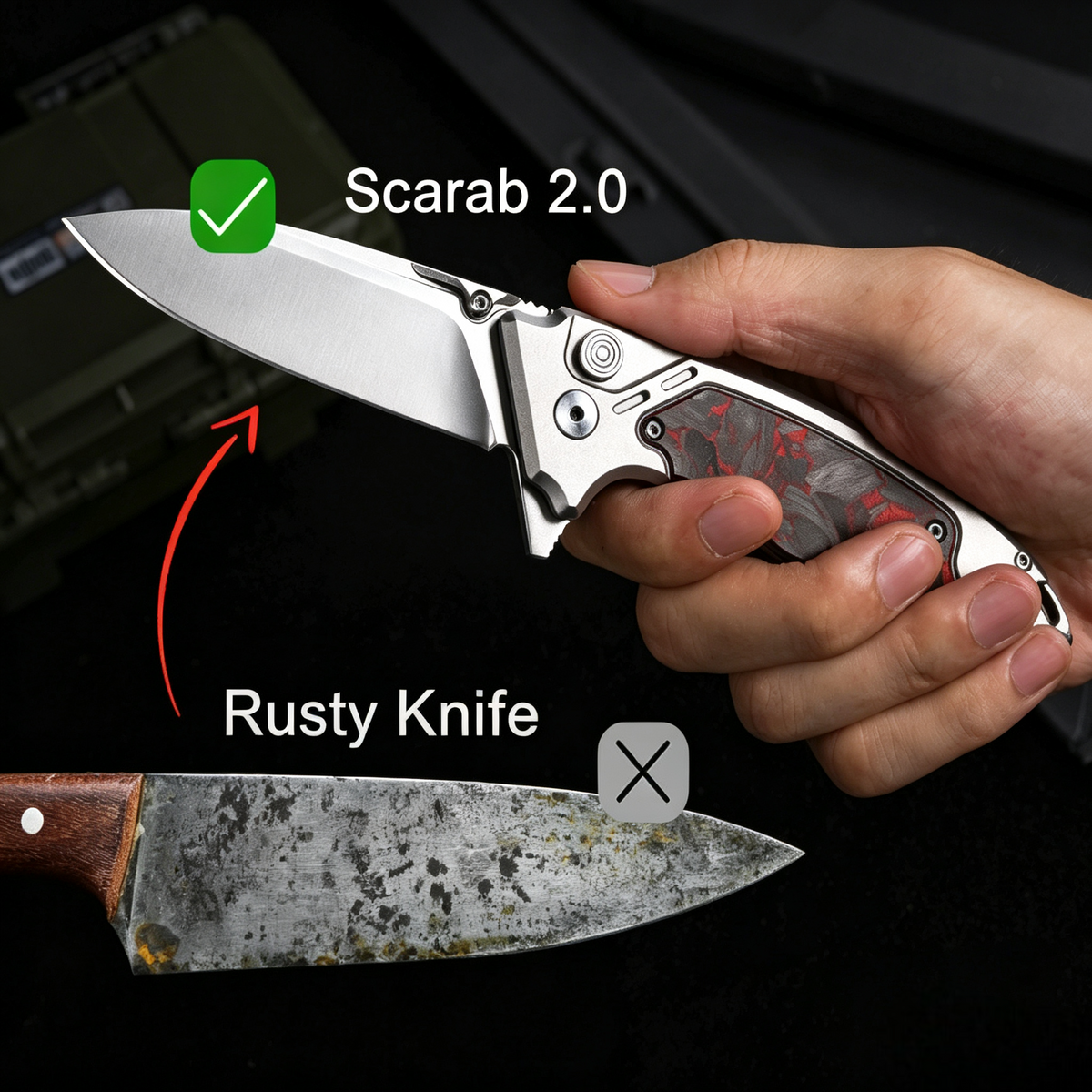 The Scarab 2.0: Ti & Carbon Handle With M390 Blade EDC Knife