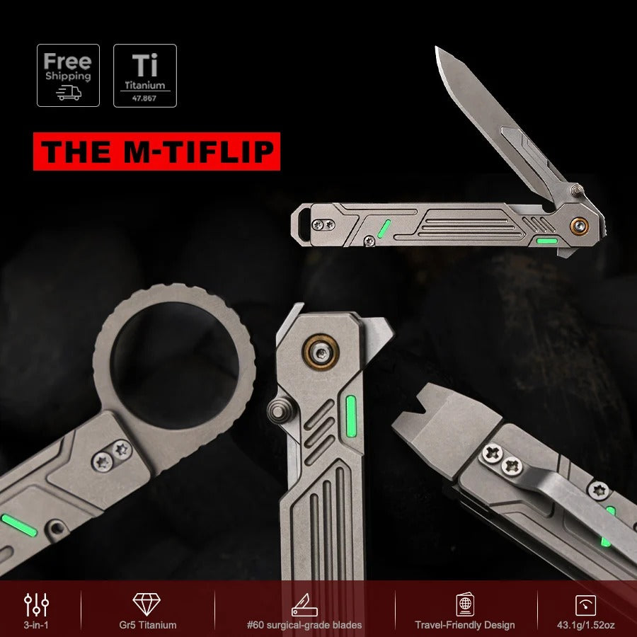 M-TiFlip - Titanium EDC Flipper Knife with Modular Ends