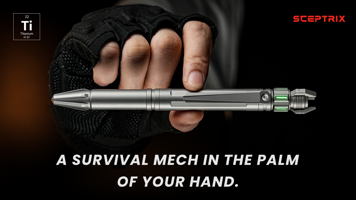 SceptriX: Minimalist Titanium Tactical Pen with Light. More.