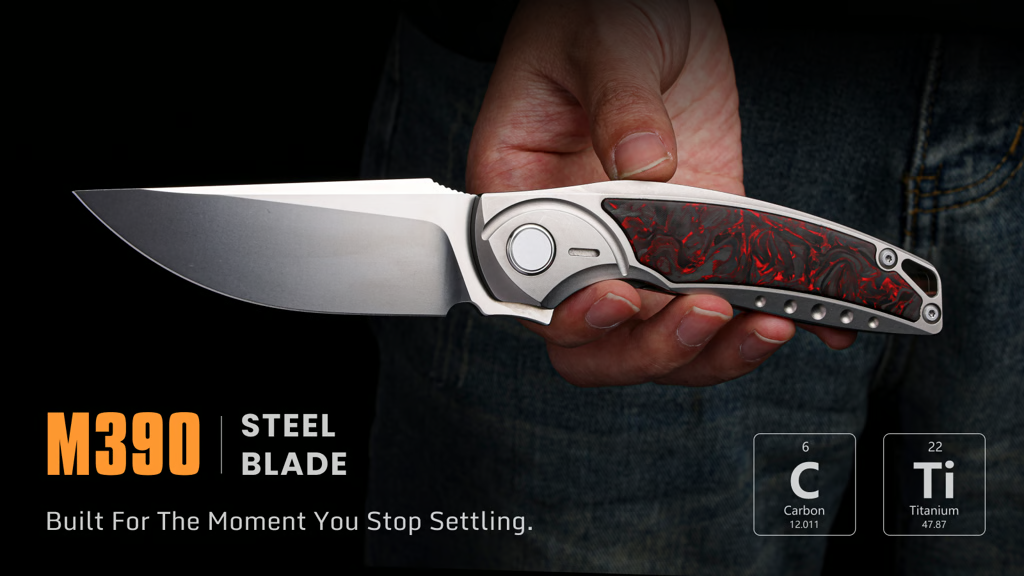 GraphiX: Ti & Carbon Folding Knife — M390/D2 Blade