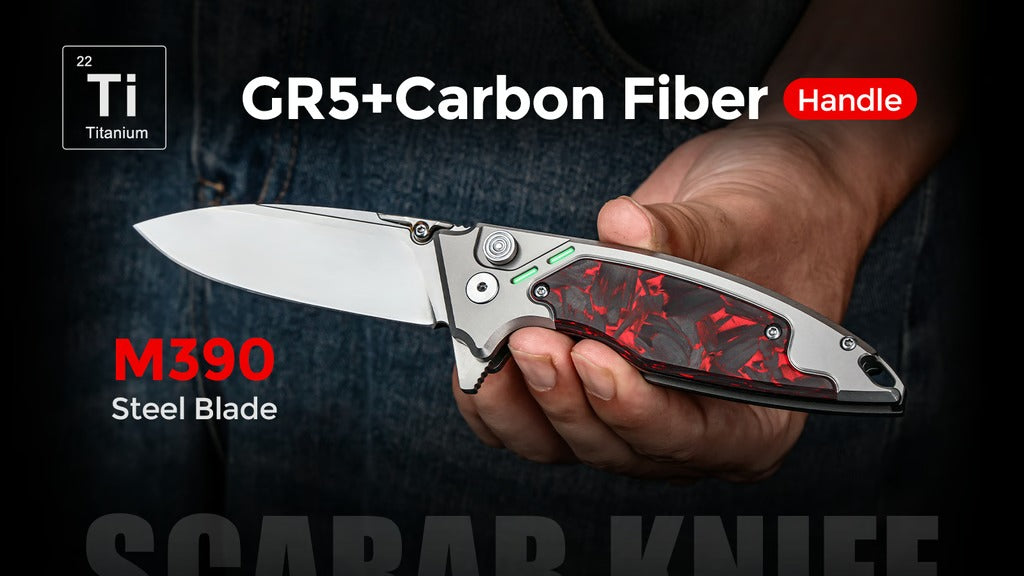 The Scarab 2.0: Ti & Carbon Handle With M390 Blade EDC Knife