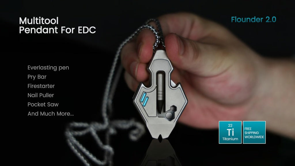 The Flounder 2.0 | 13-in-1 Titanium EDC Multitool Pendant