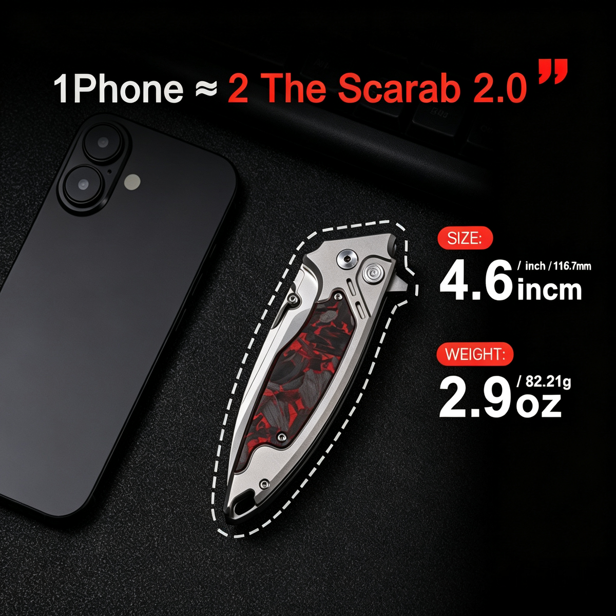The Scarab 2.0: Ti & Carbon Handle With M390 Blade EDC Knife