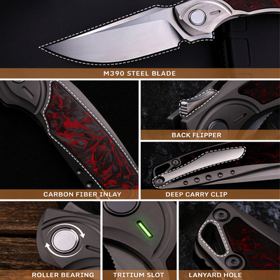 GraphiX: Ti & Carbon Folding Knife — M390/D2 Blade