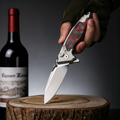 The Scarab 2.0: Ti & Carbon Handle With M390 Blade EDC Knife