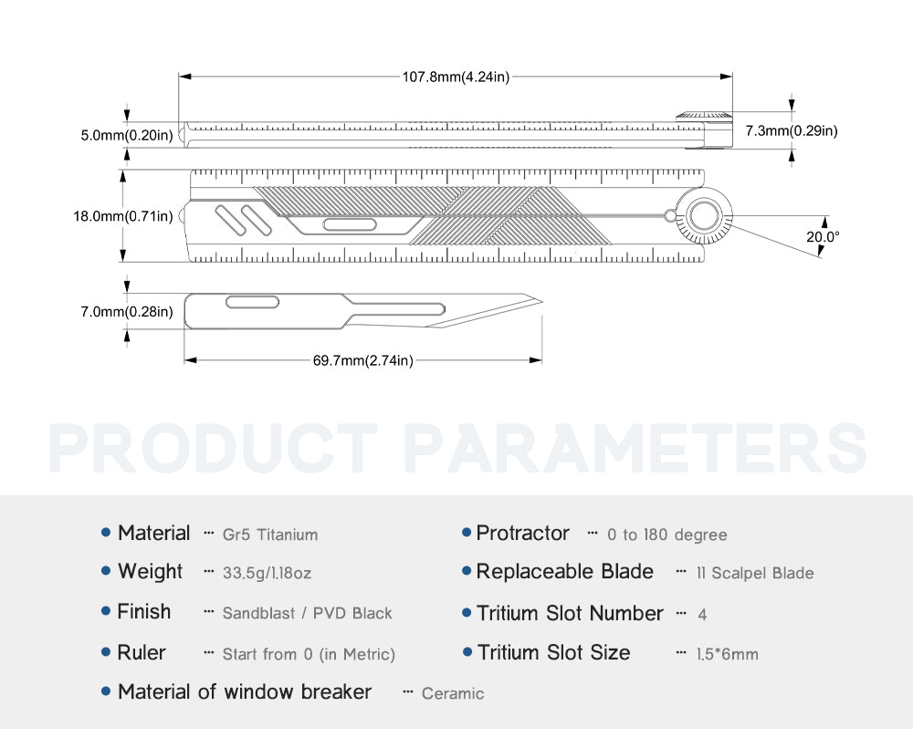 The Prule: Titanium Multifunctional EDC Foldable Ruler