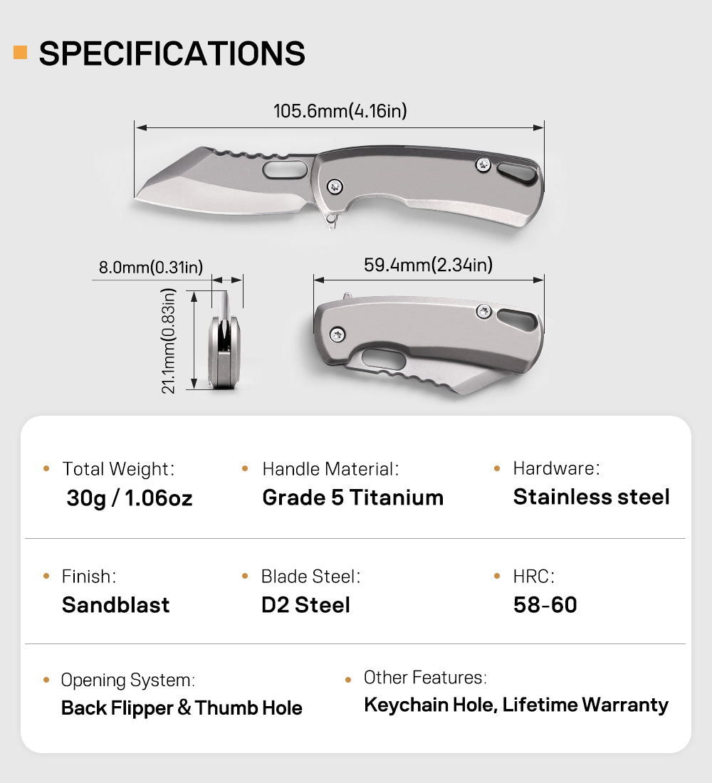 TiArc Compact Titanium Everyday Tool — 2.23" Closed, Keychain Ready