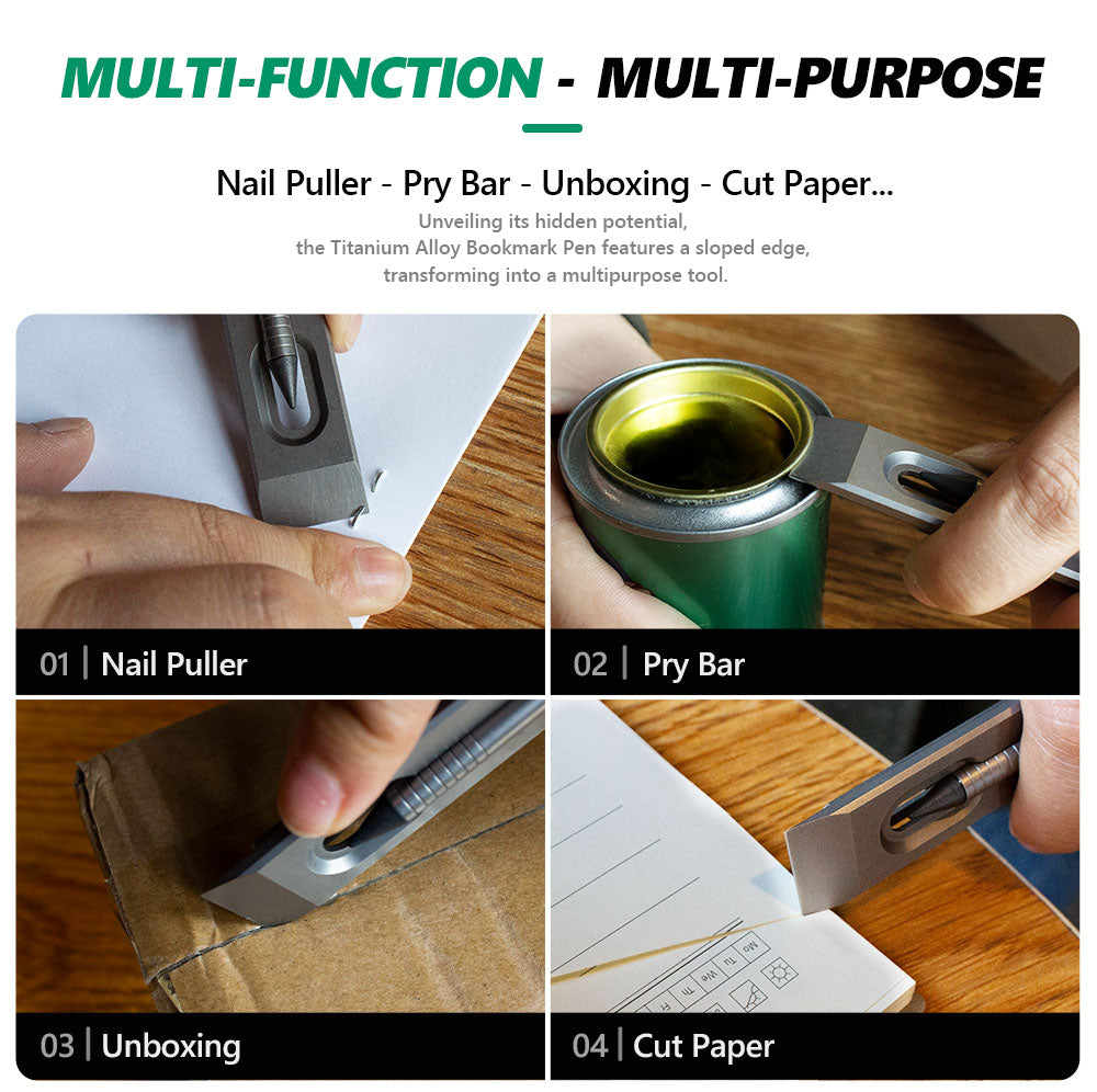 The BookBond Pen-Your Titanium Multitool Bookmark Companion