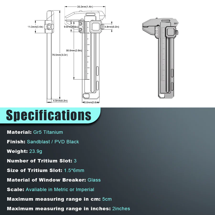 TiCal Pro - Titanium Mini Caliper with 7+ Functions in One