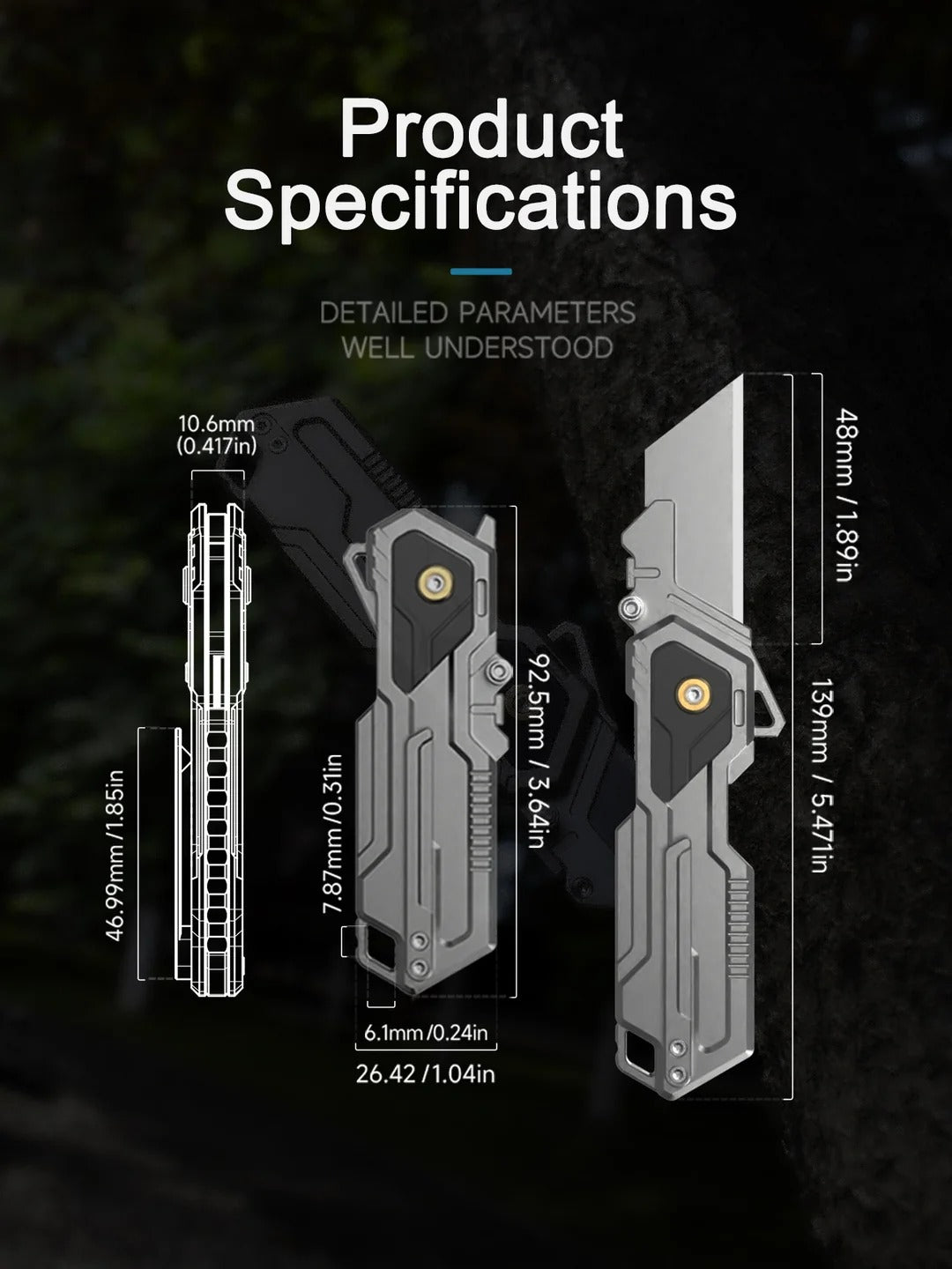 Phantom 2.0 Gr5 Titanium Folding Utility Cutter — Replaceable Insert, Pocket Clip