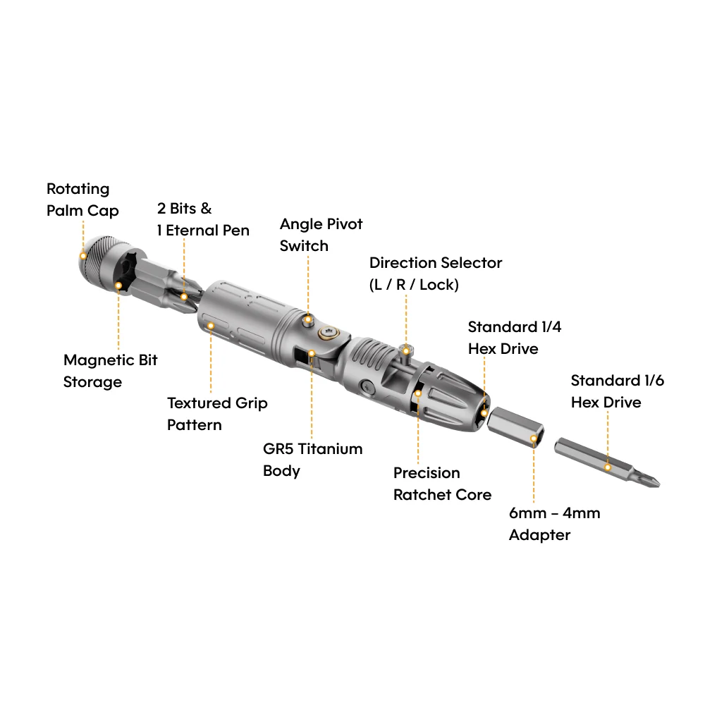 Arcos Driver: 4-Angle Foldable Titanium Ratchet Screwdriver